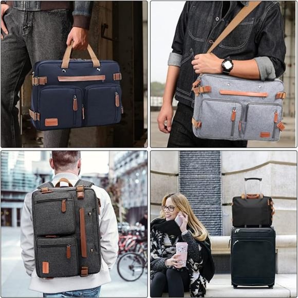 3 in 1 Laptop Backpack, 17.3 Inch Laptop Bag Messenger Bag for Men/Women, Grey main image 4